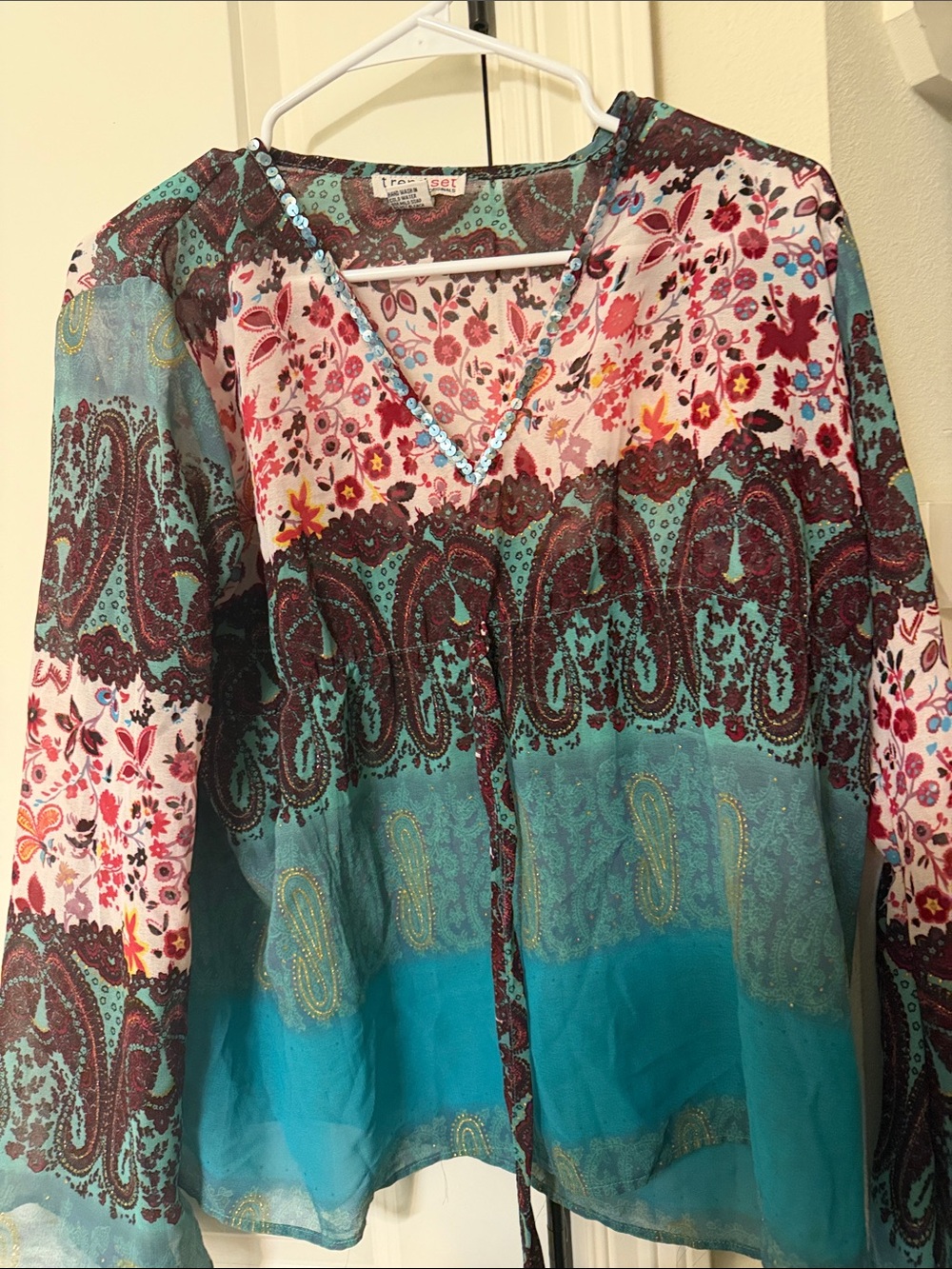 Tresor Teal Paisley V-Neck Tie-Front Tunic